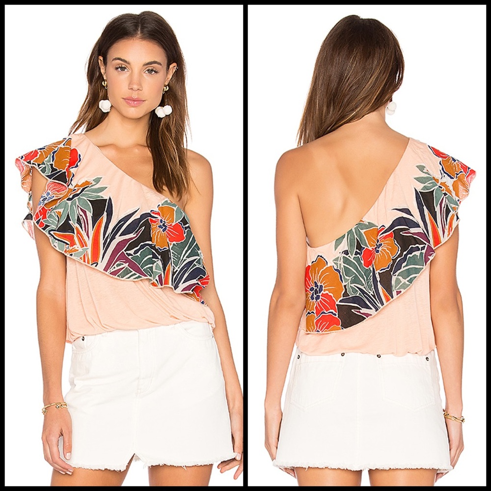Free People Floral One Shoulder Bubble Blouse Top - Picture 3 of 13